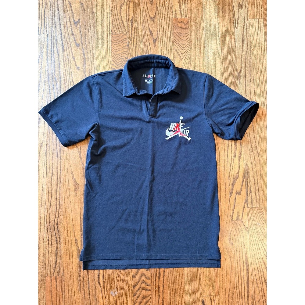 Vintage Jordan Nike Air Polo Shirt Embroidered Logo Black Men's Small S Retro